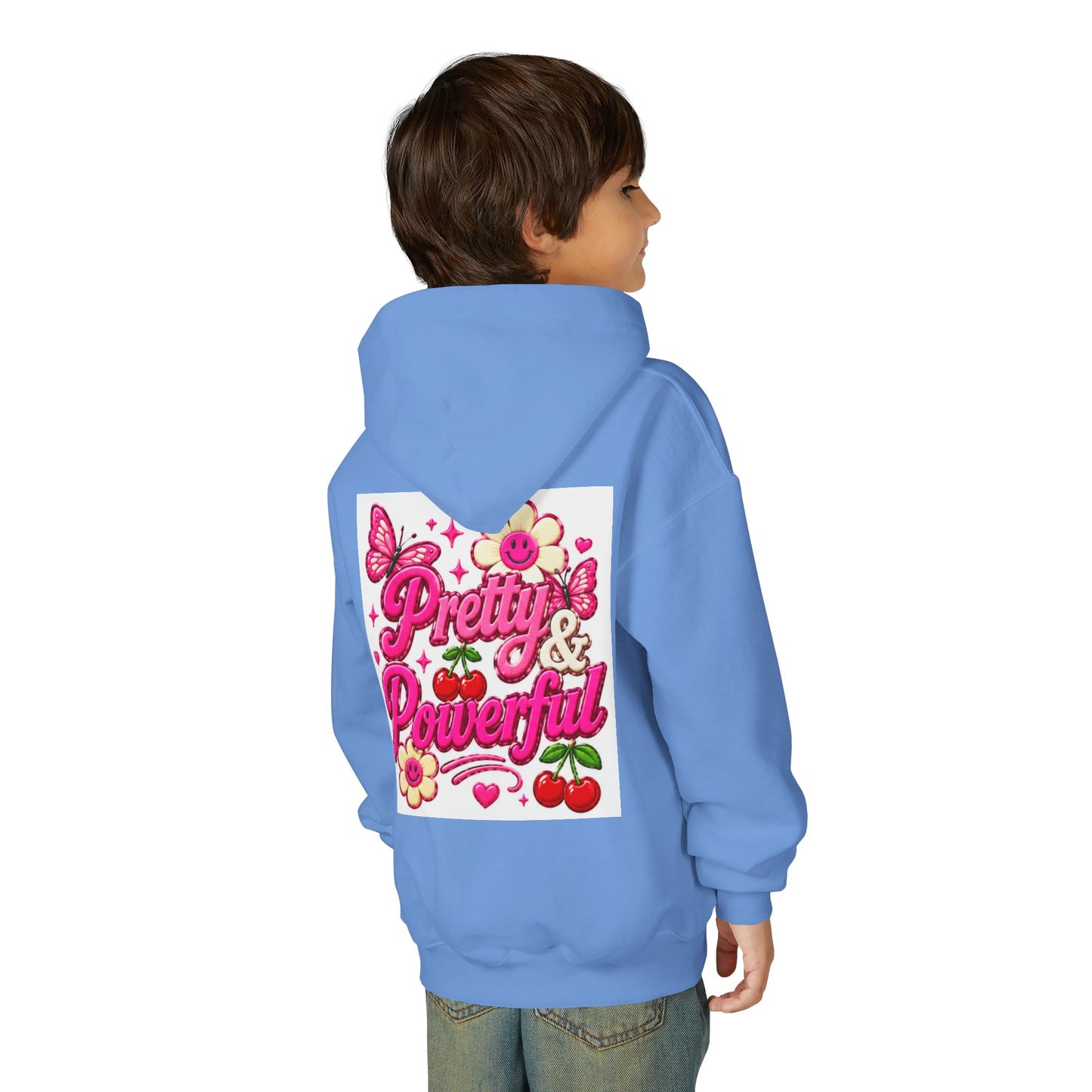 Pretty & Powerful Youth Hoodie | Pink Flower Butterfly Design