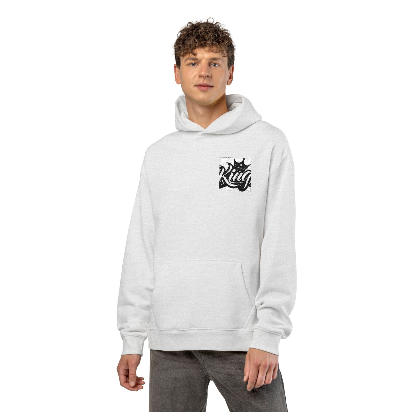 Relaxed Hoodie — Minimal Black Crown Chest Logo Hooded Sweatshirt
