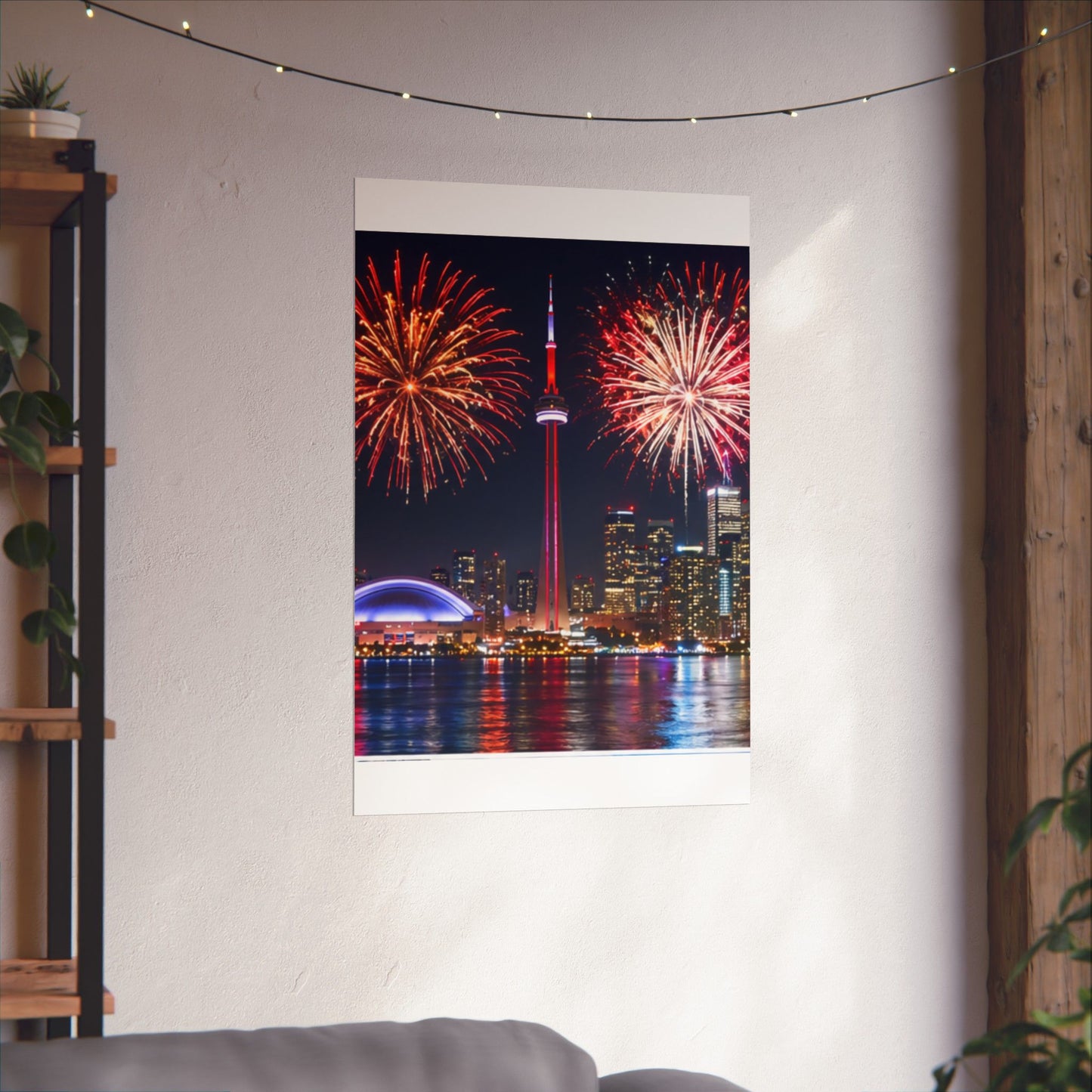 CN Tower Fireworks Matte Vertical Poster — Toronto Skyline Night Celebration Wall Art