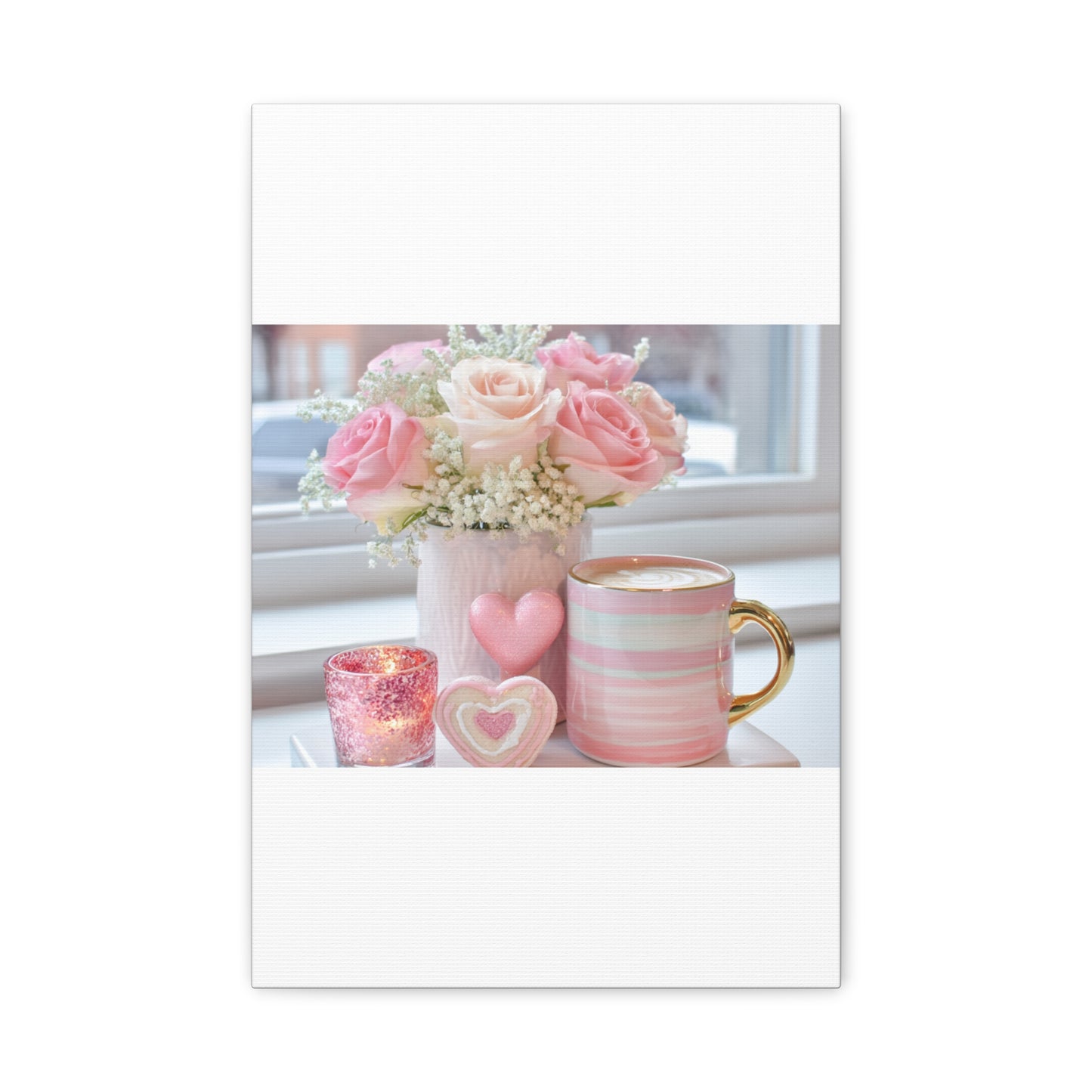 Pink Rose Bouquet with Mug Canvas