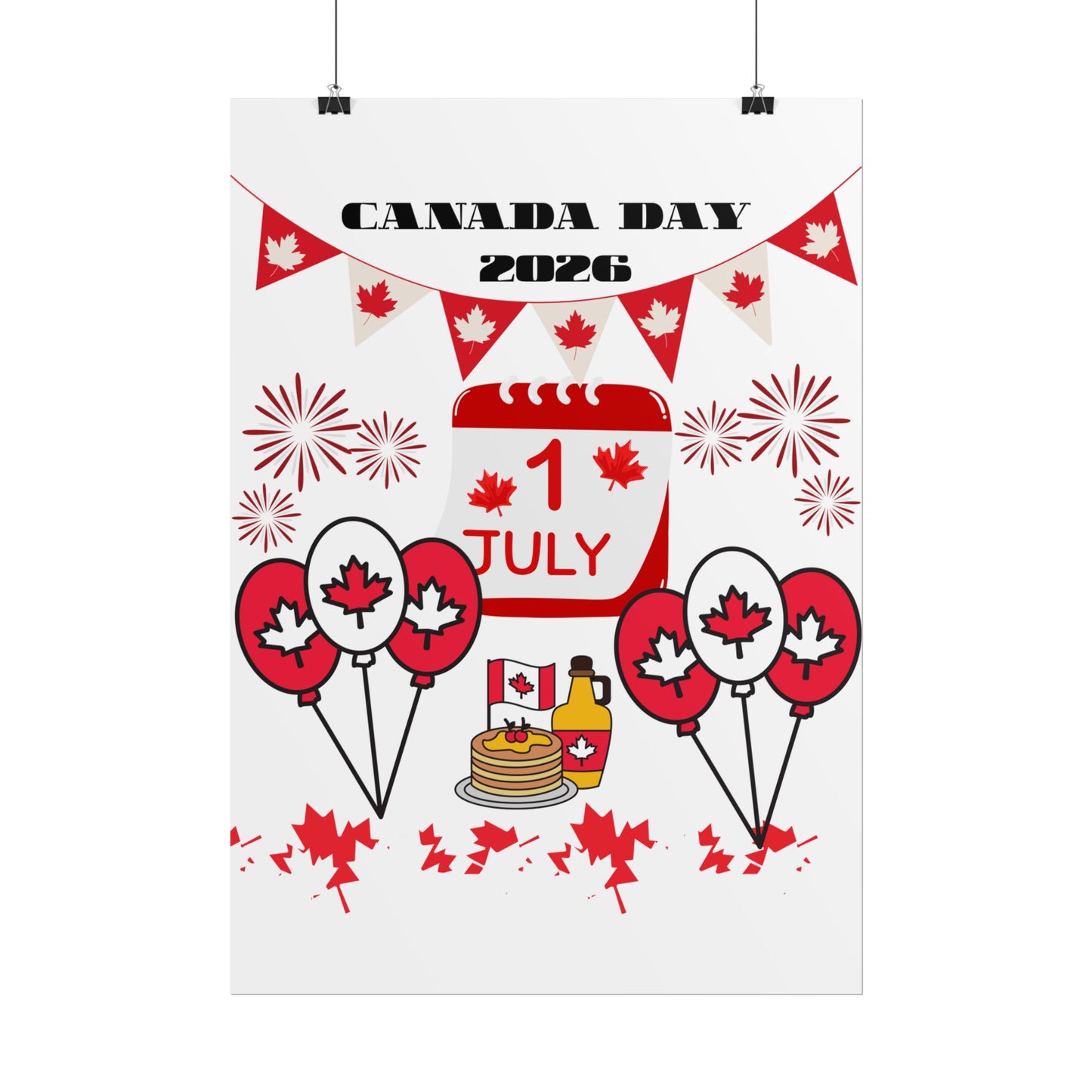 Canada Day 1 July Poster – Red Maple Leaf Celebration Print