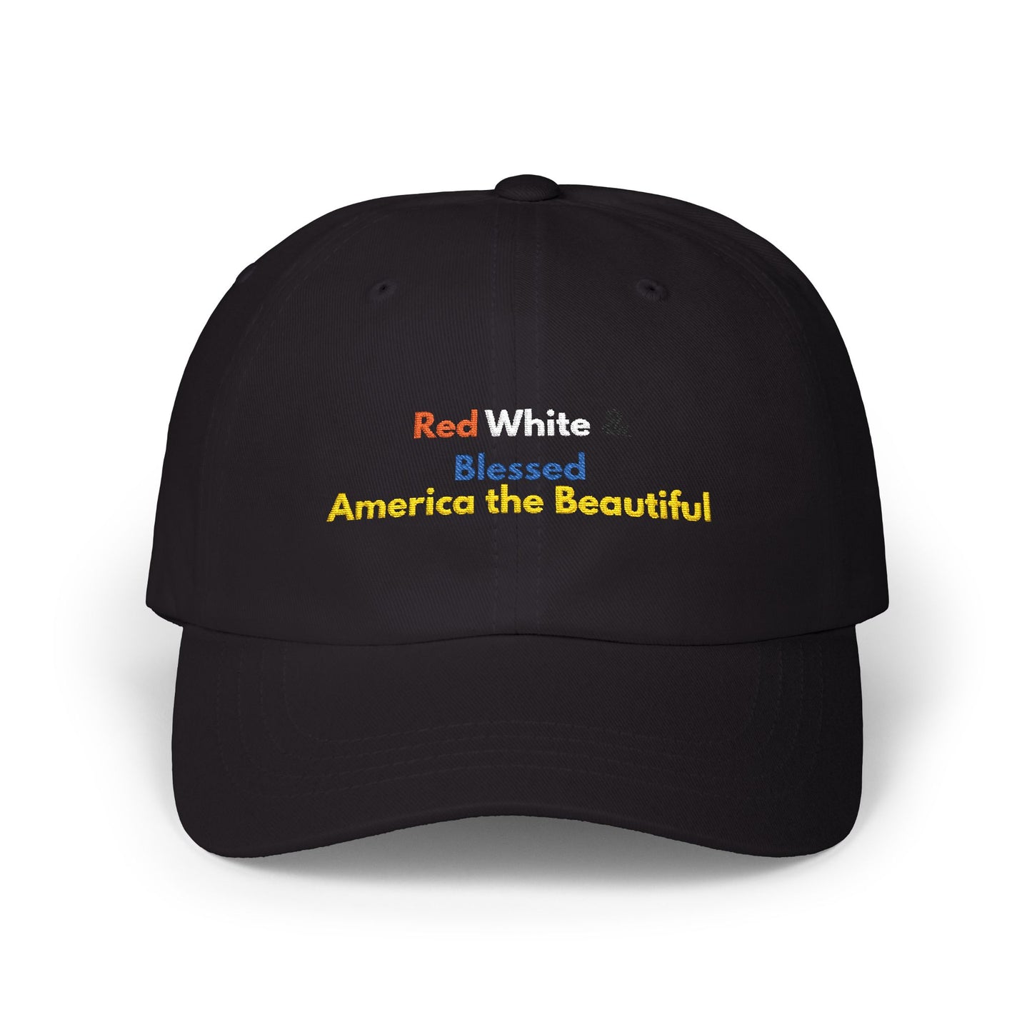 Red & Blessed America the Beautiful Dad Cap | Patriotic Embroidered Hat