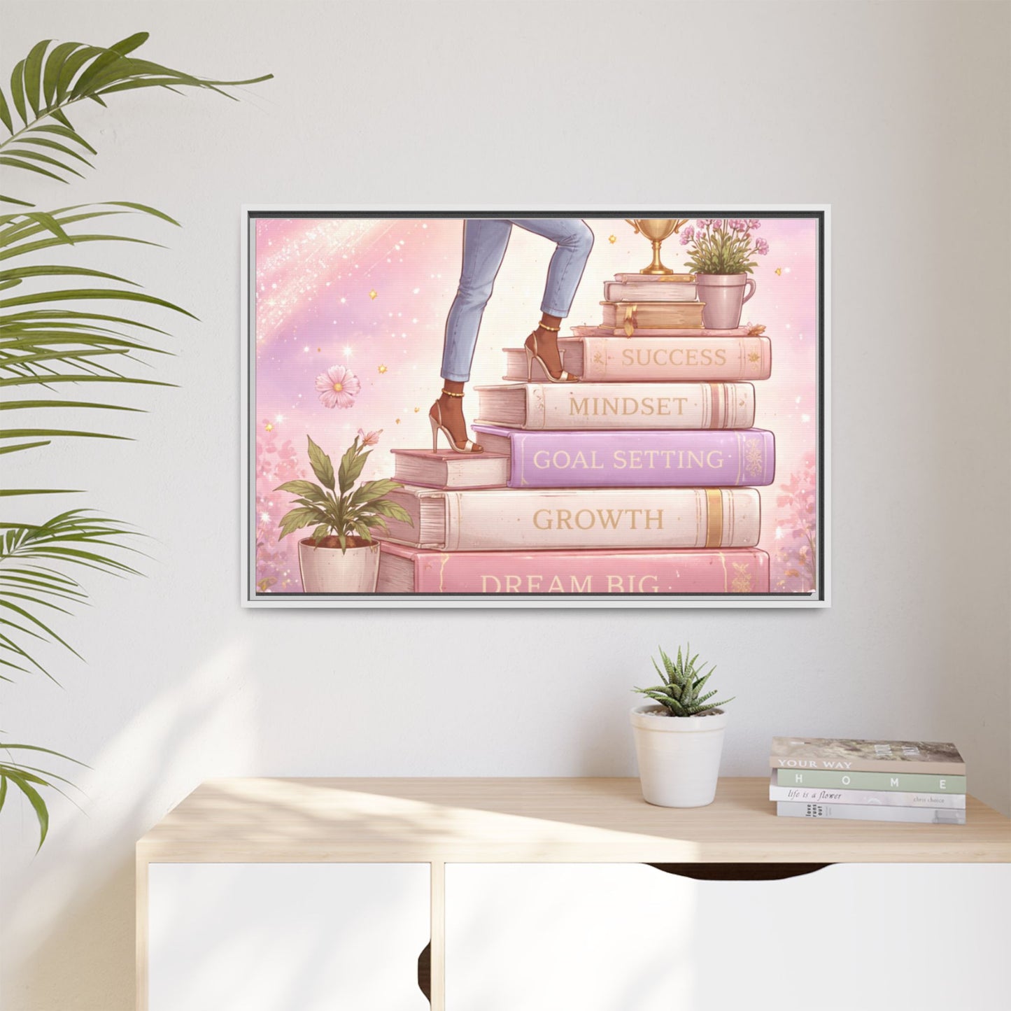 Dream Big Wall Art — Motivational Stacked Books Framed Canvas