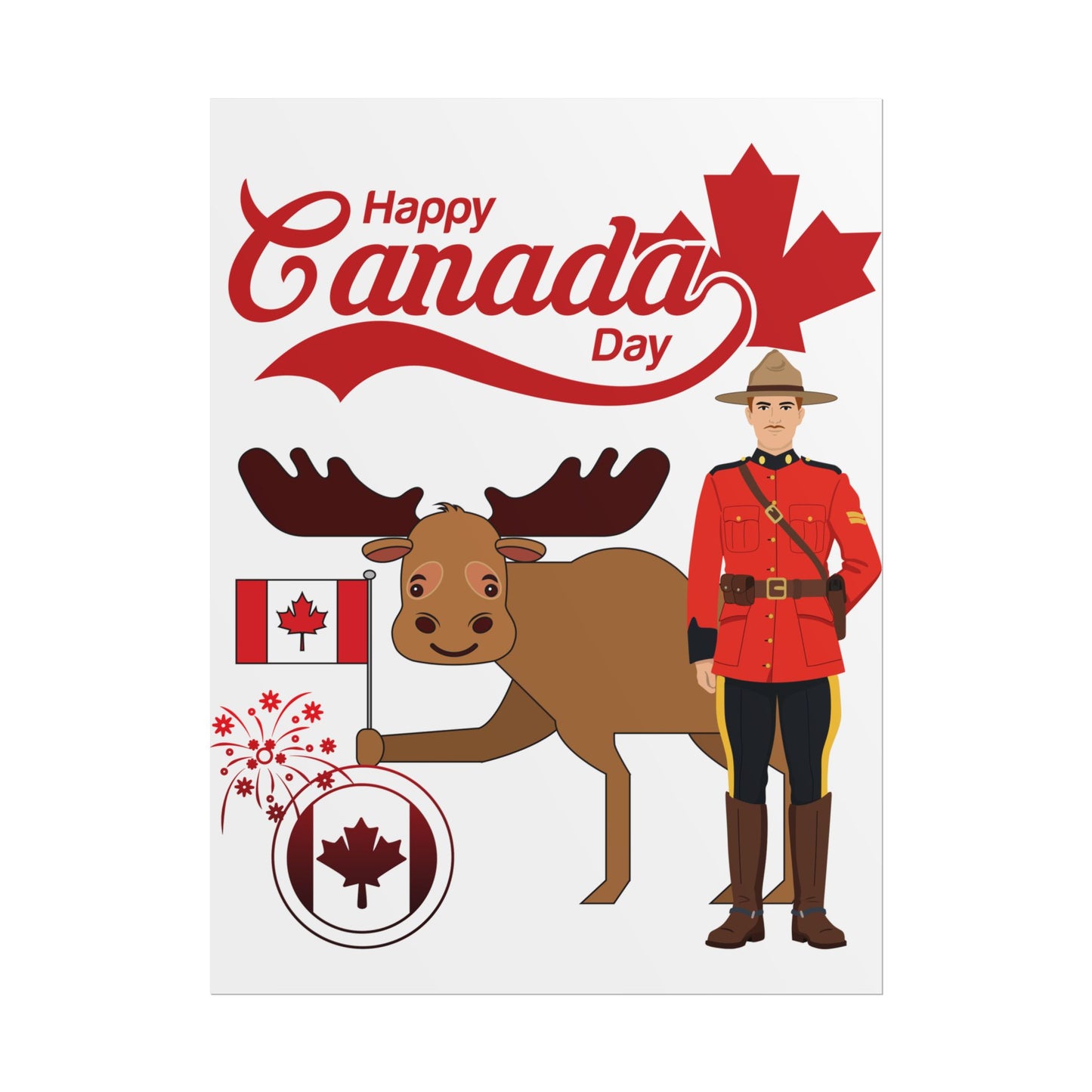Canada Day Poster - Happy Canada Day Moose & Mountie Rolled Poster