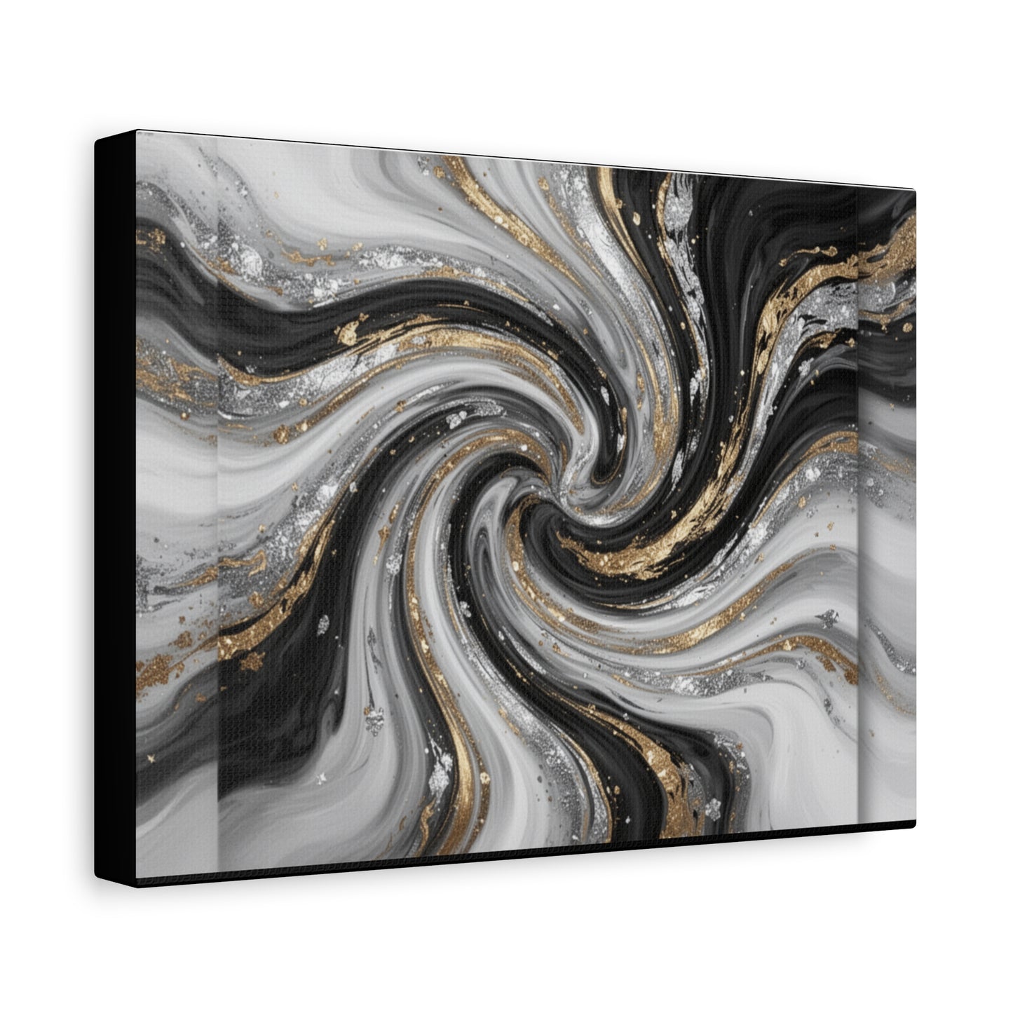 Black White Gold Fluid Art Abstract Swirl Marble Canvas Print 1.25" Stretched Canvas