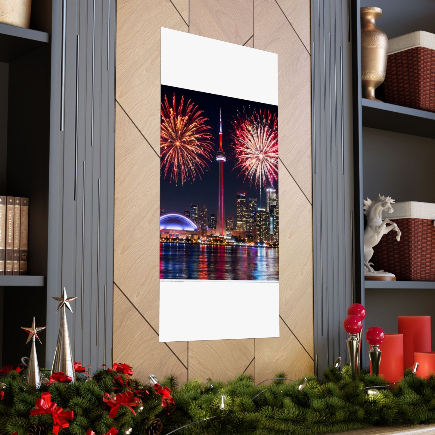 CN Tower Fireworks Matte Vertical Poster — Toronto Skyline Night Celebration Wall Art
