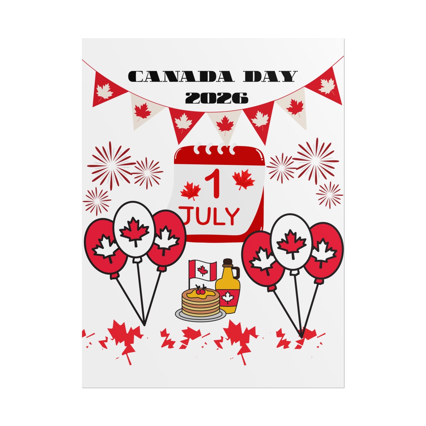 Canada Day 1 July Poster – Red Maple Leaf Celebration Print