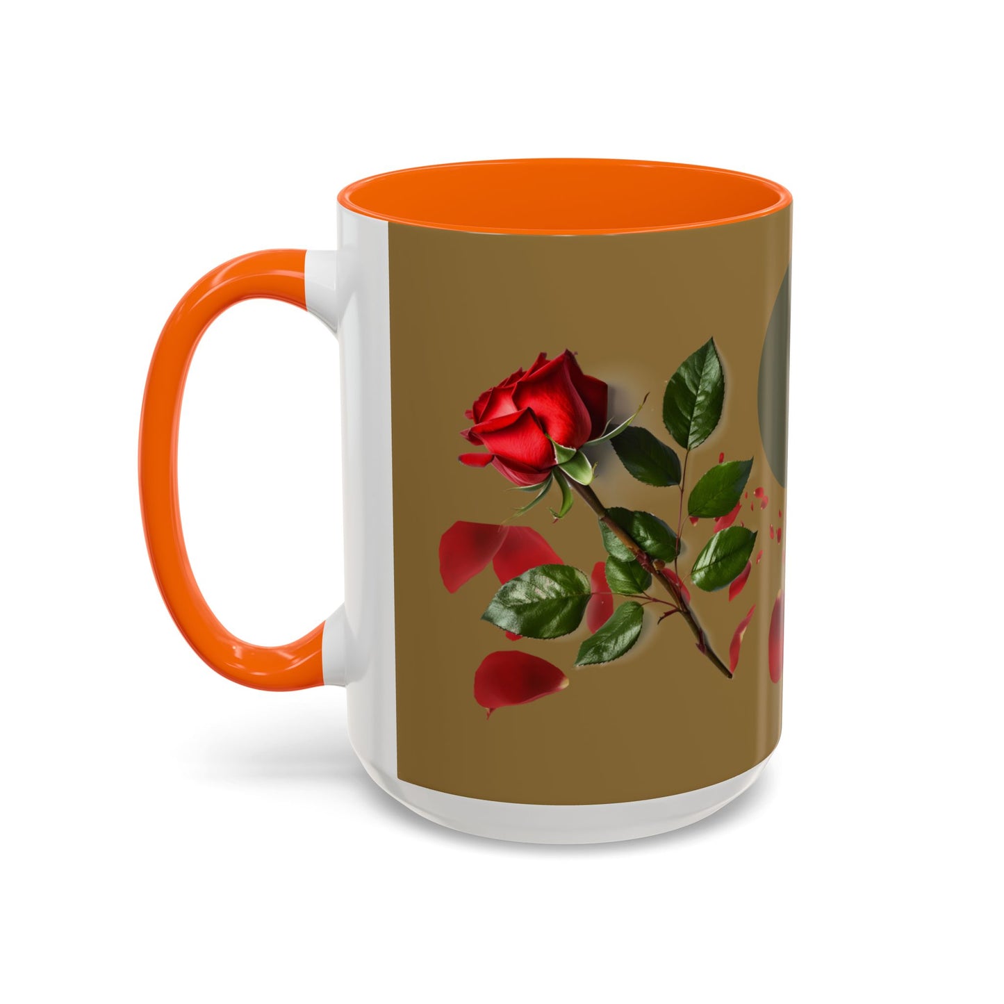 Red Rose Petals Coffee Mug  Accent Black Handle Interior,