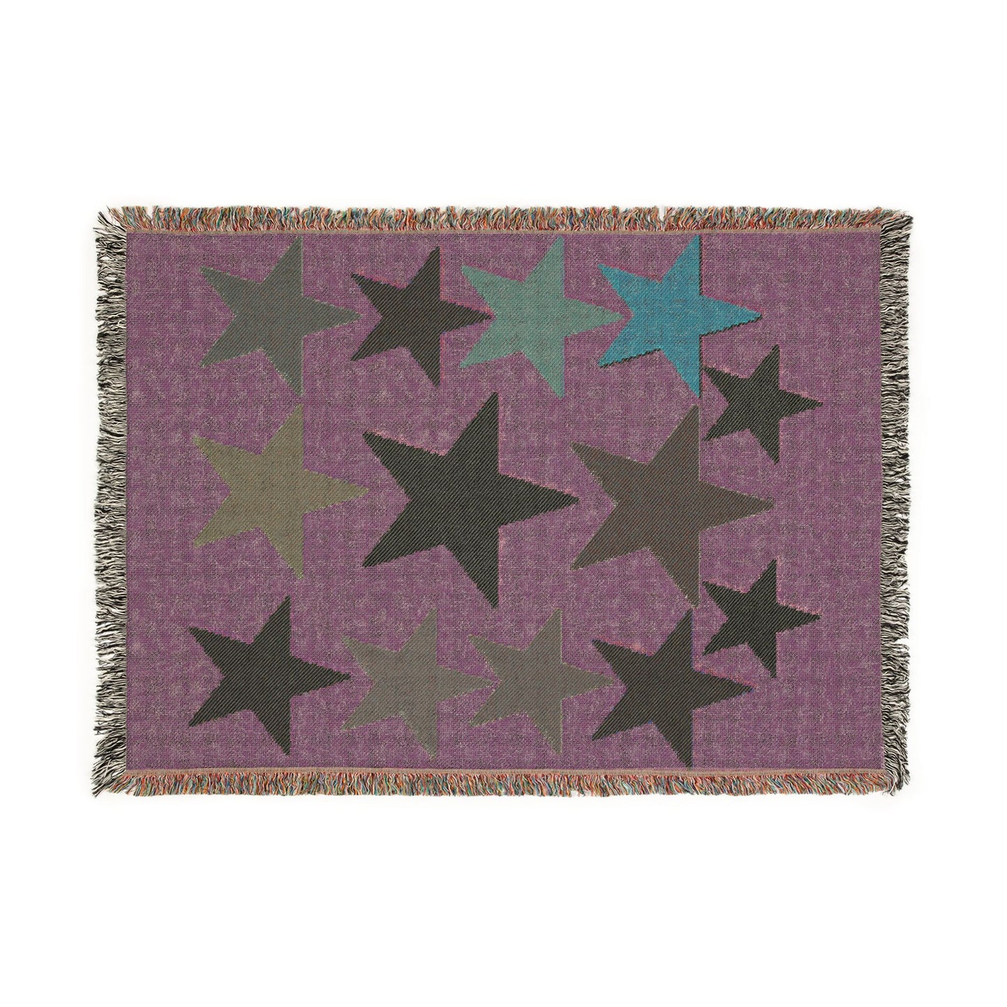 Multicolor Star Pattern Woven Blanket | Retro Celestial Throw