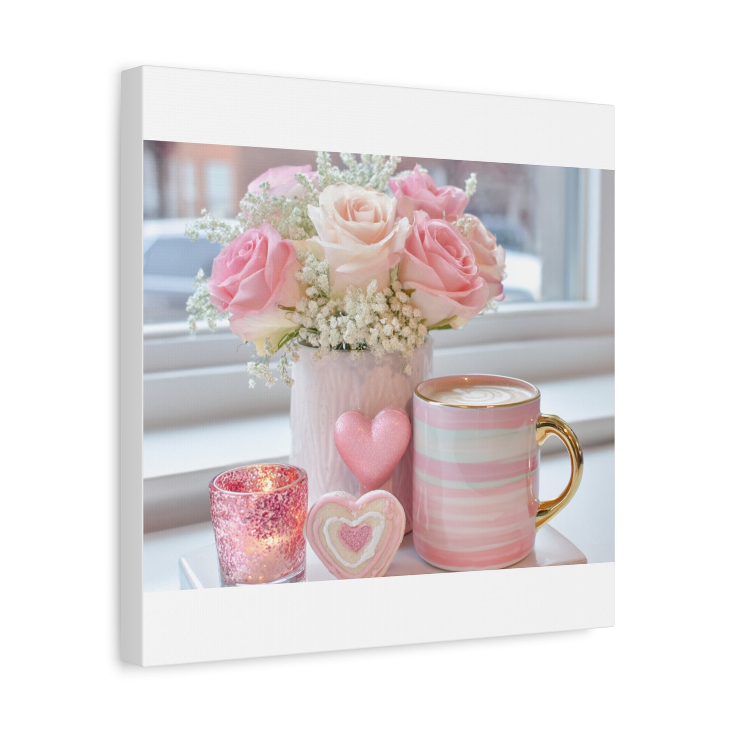 Pink Rose Bouquet with Mug Canvas
