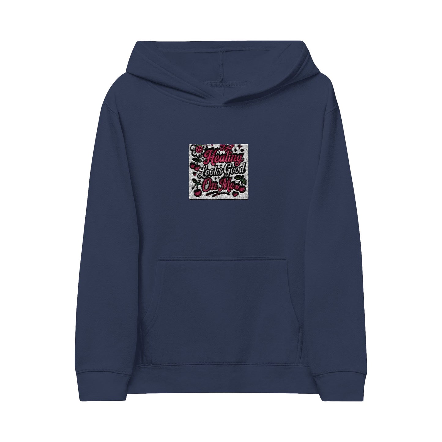 Pink Floral Leopard Square embroidery Kids Hoodie | animal print floral design