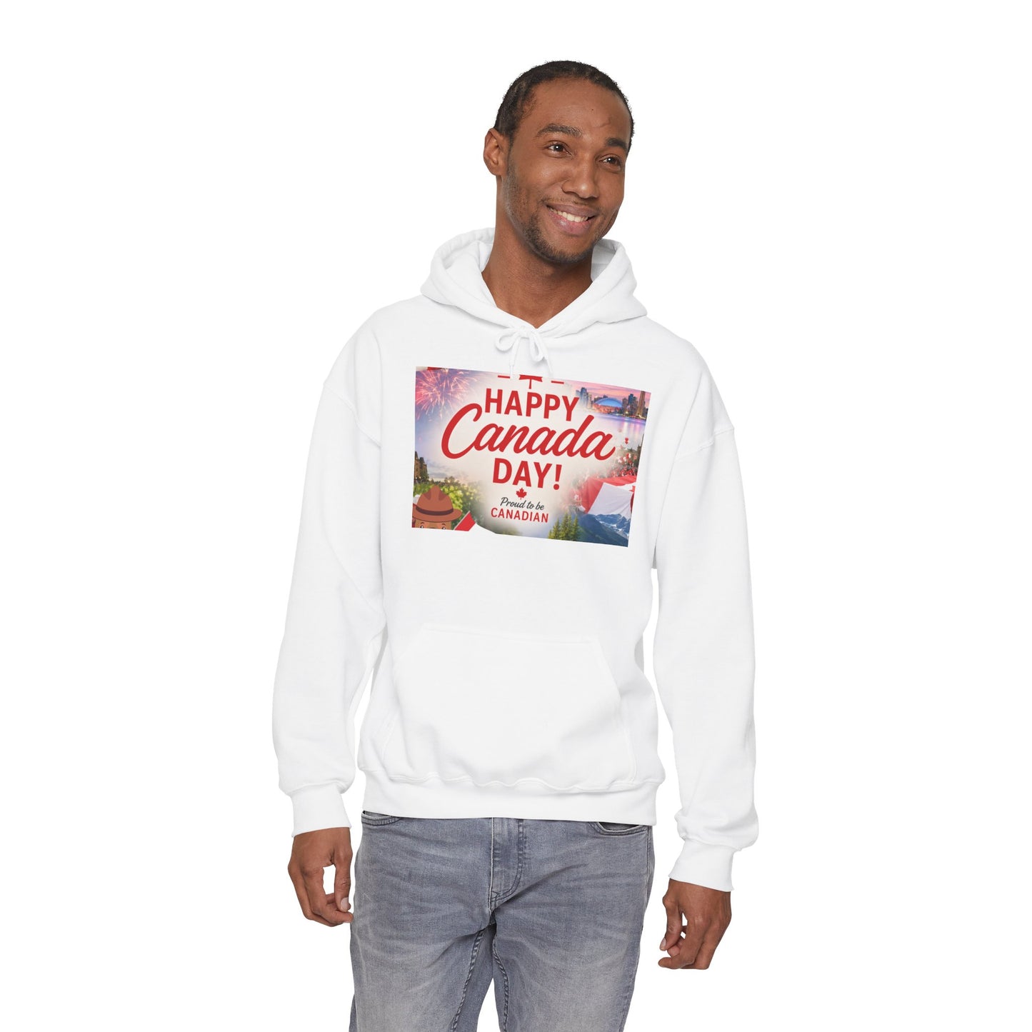 Canada Day Hoodie — "Happy Canada Day! Proud Canadian" Celebration Sweatshirt