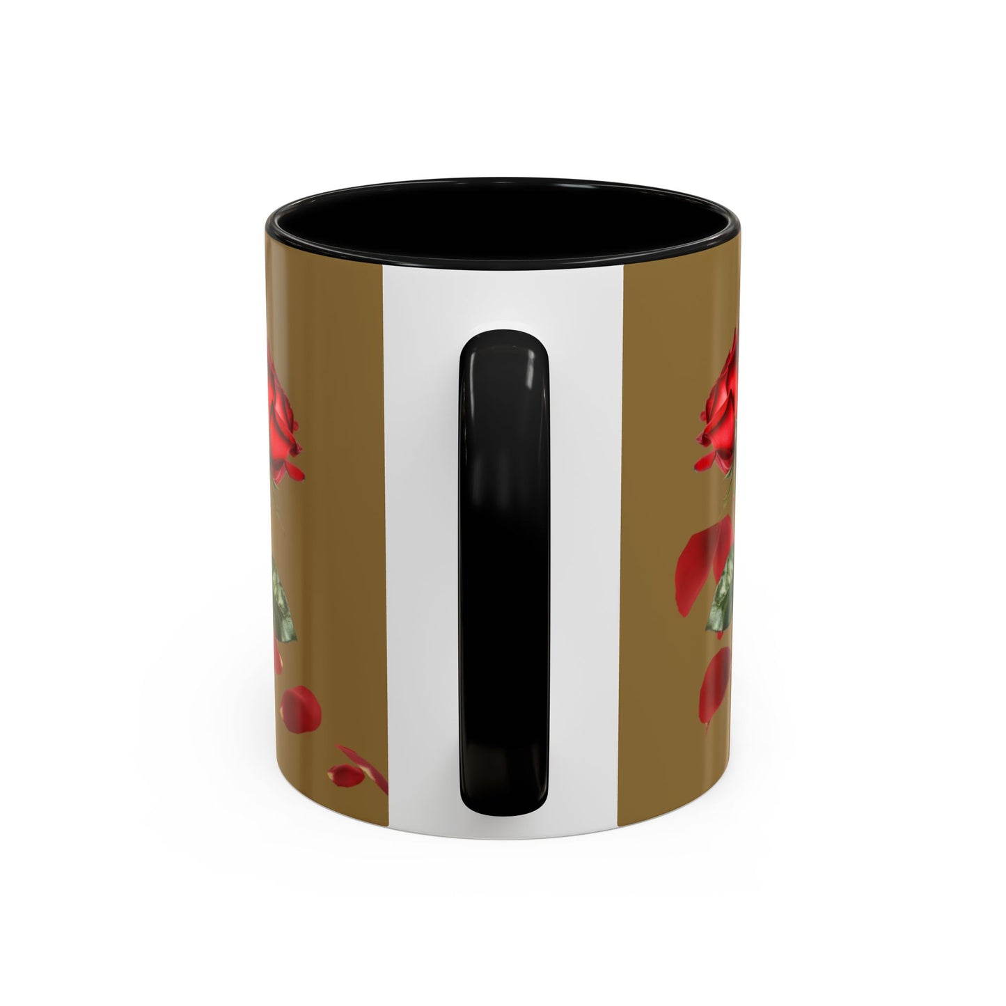 Red Rose Petals Coffee Mug  Accent Black Handle Interior,