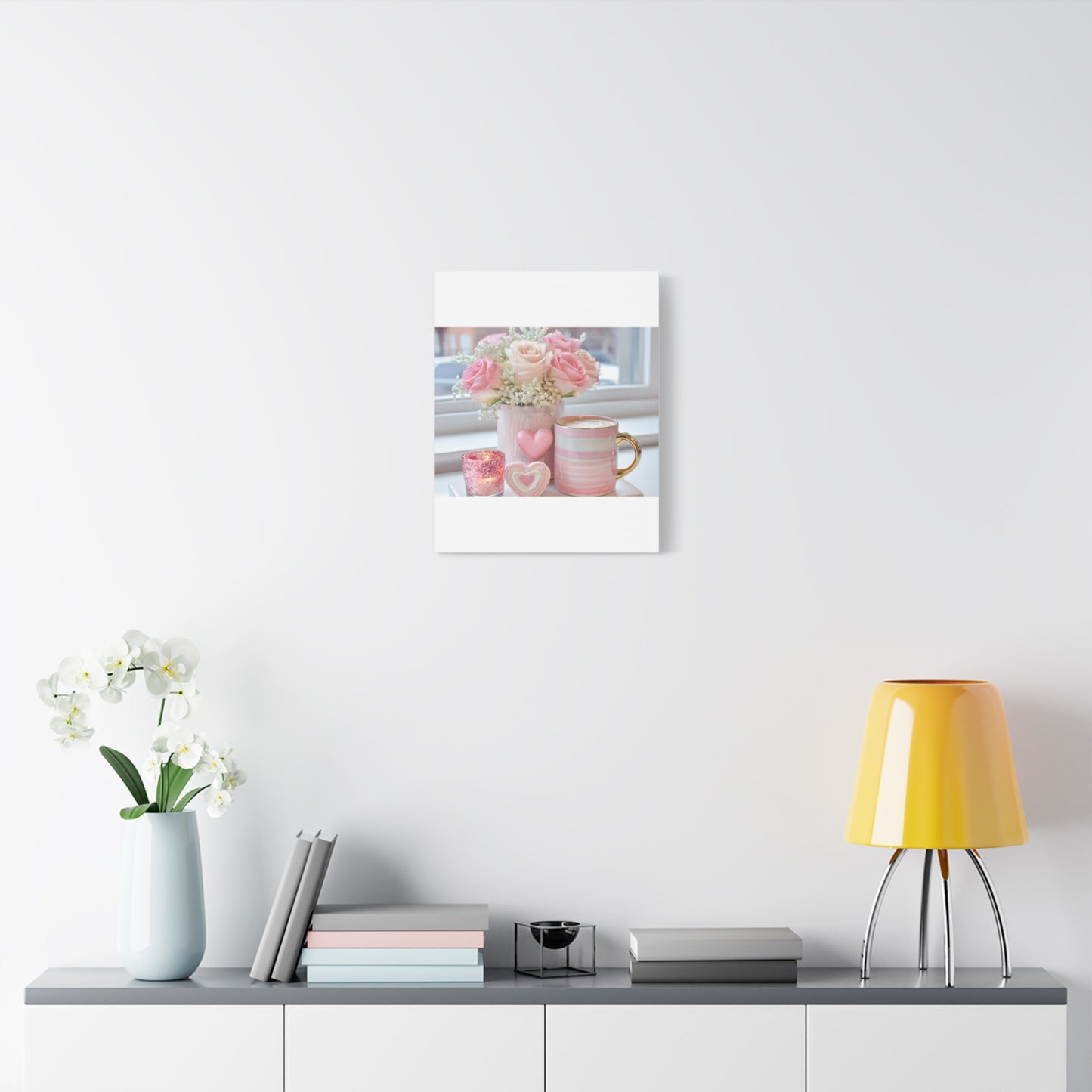 Pink Rose Bouquet with Mug Canvas