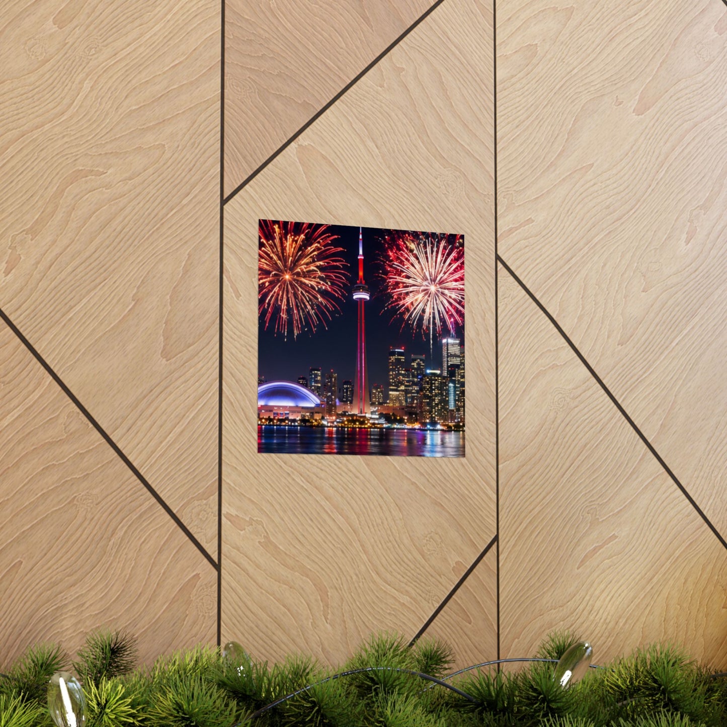 CN Tower Fireworks Matte Vertical Poster — Toronto Skyline Night Celebration Wall Art