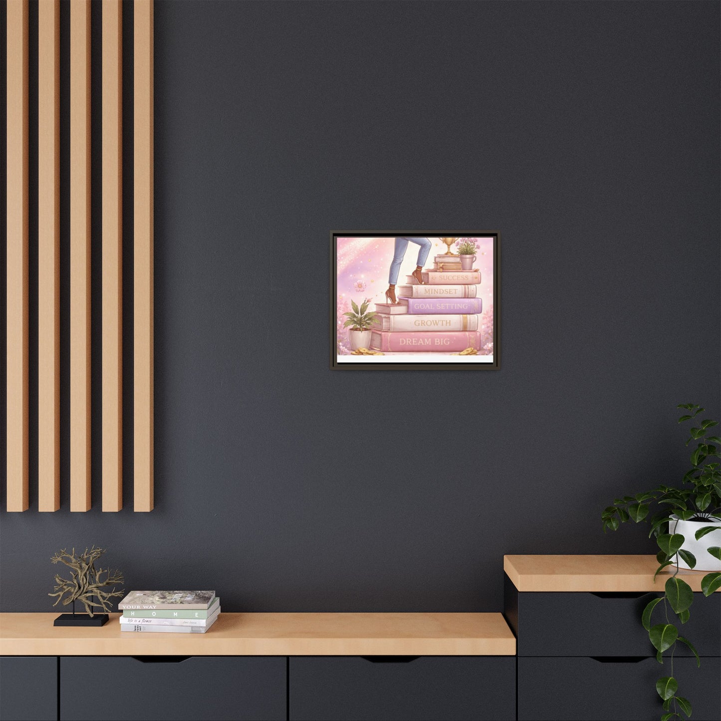 Dream Big Wall Art — Motivational Stacked Books Framed Canvas