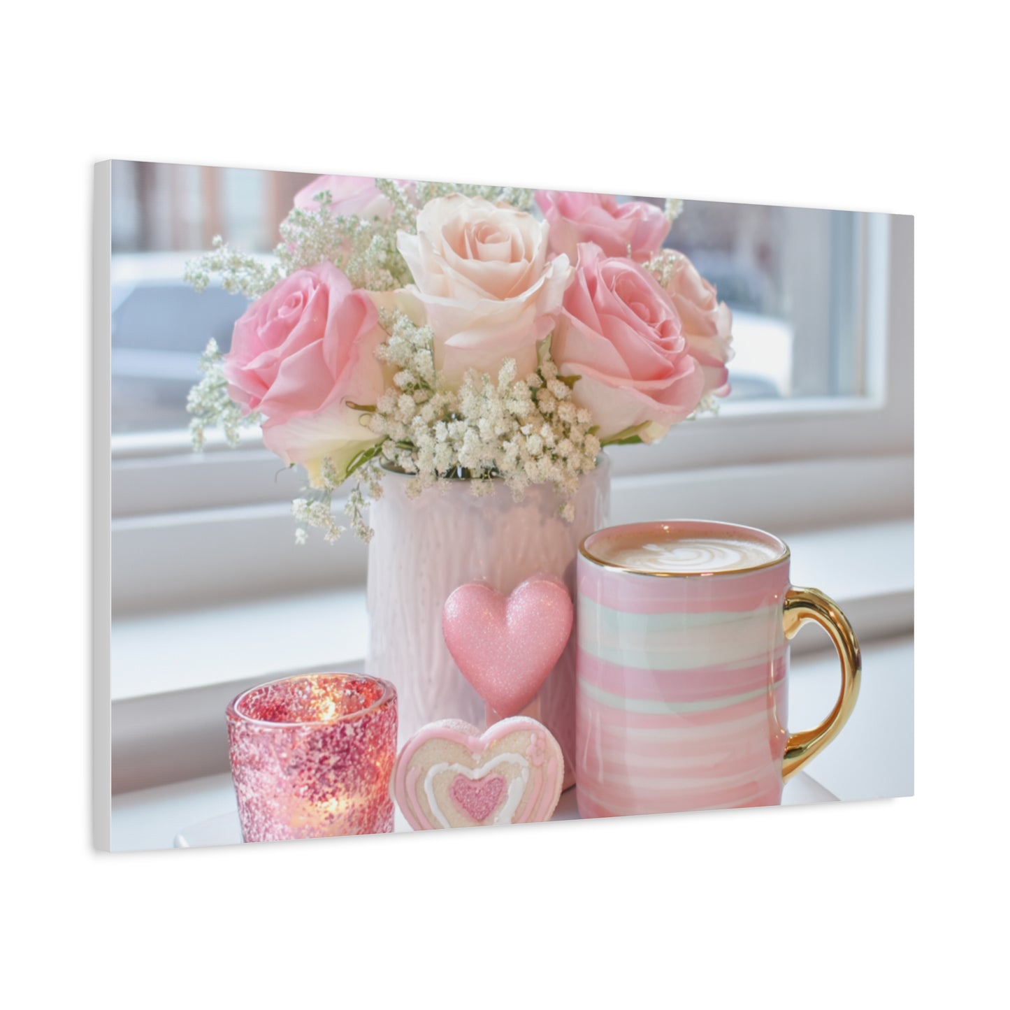 Pink Rose Bouquet with Mug Canvas