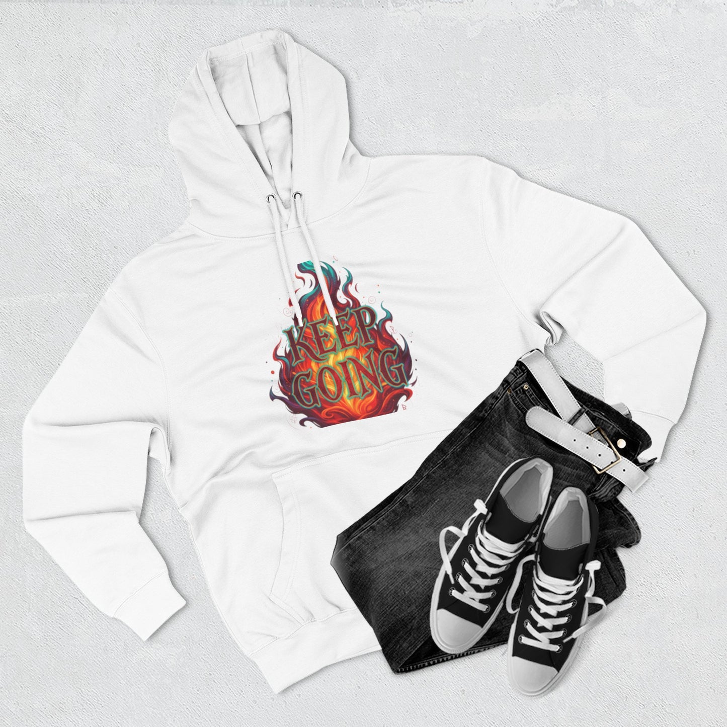 Keep Going No Excuses Hoodie | Motivational Flame Design