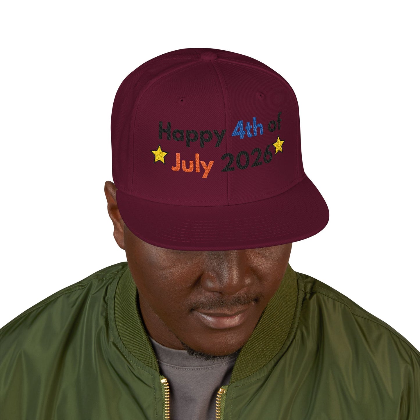 Happy 4th of July 2026 Embroidered Snapback Hat