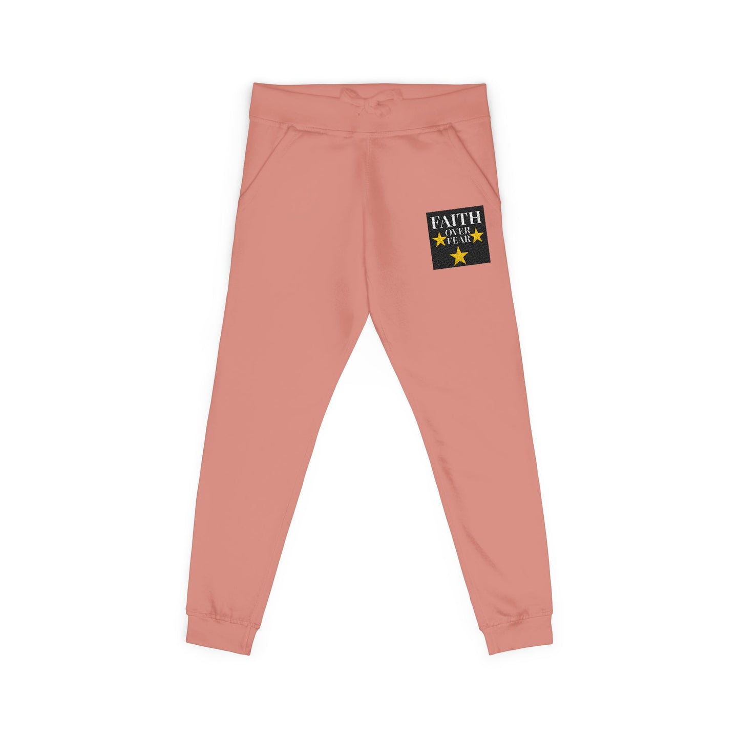 Embroidered Star Patch Sweatpants — White Fleece Joggers
