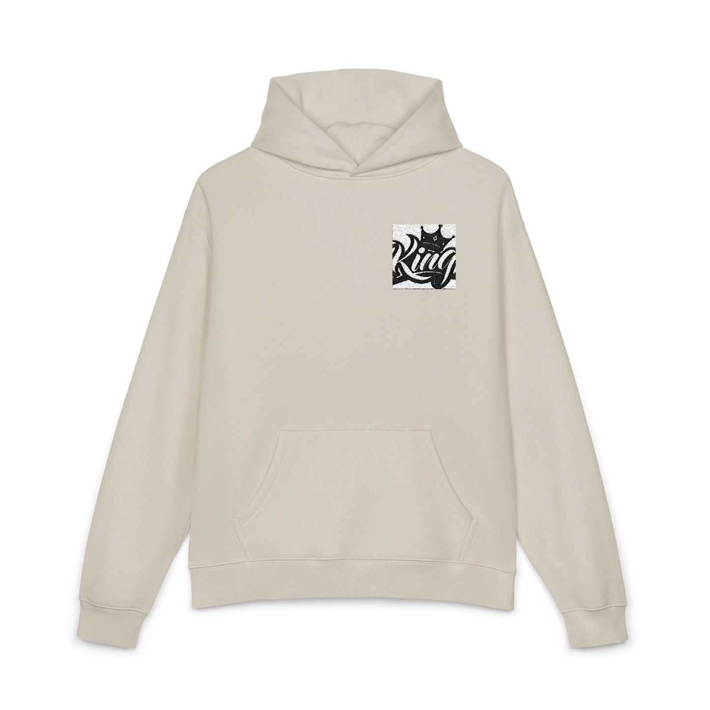 Relaxed Hoodie — Minimal Black Crown Chest Logo Hooded Sweatshirt
