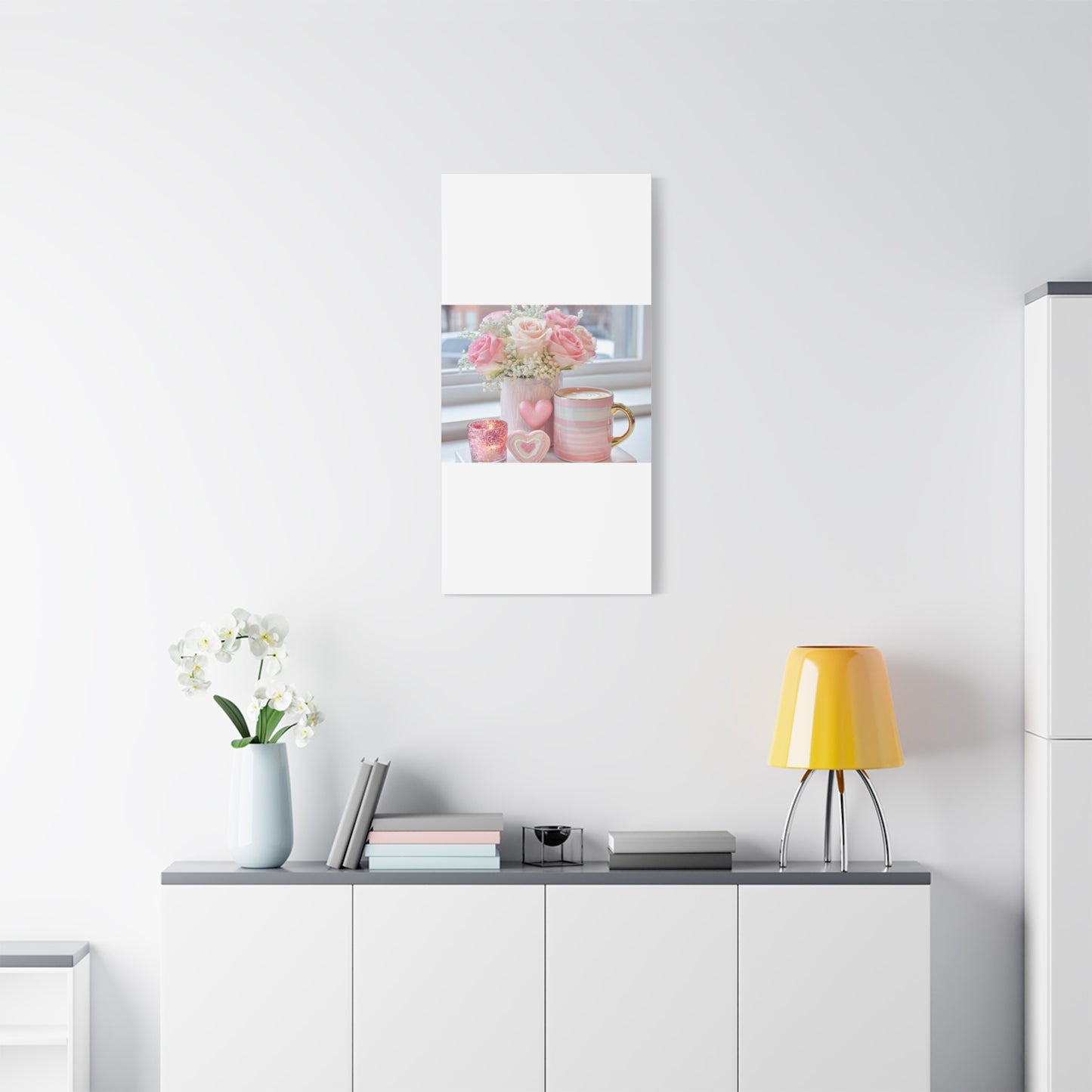Pink Rose Bouquet with Mug Canvas
