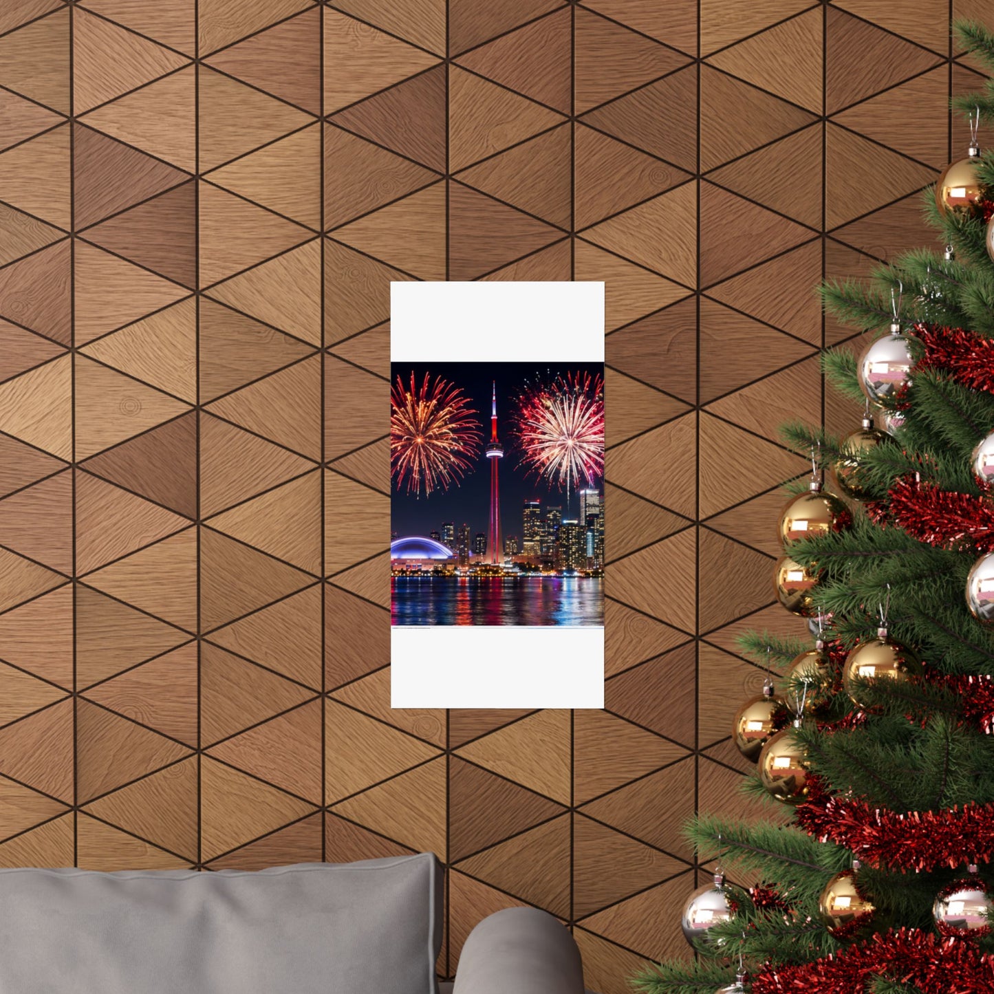CN Tower Fireworks Matte Vertical Poster — Toronto Skyline Night Celebration Wall Art
