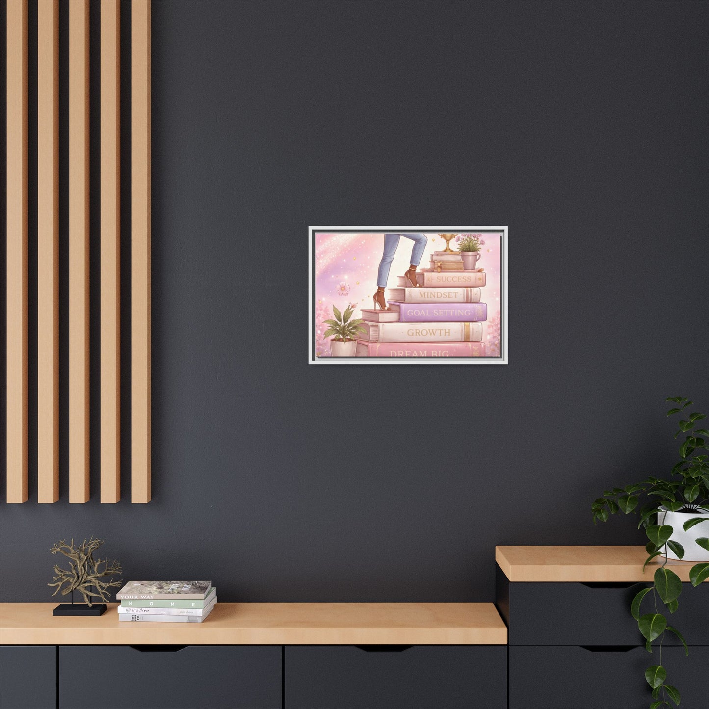 Dream Big Wall Art — Motivational Stacked Books Framed Canvas