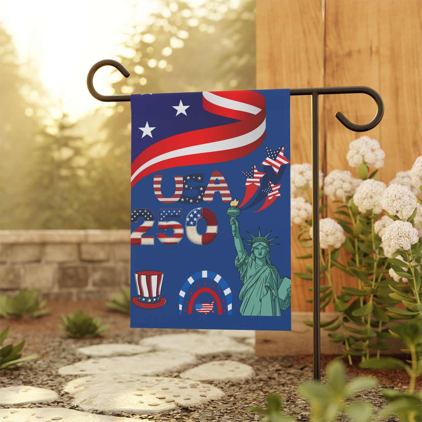 USA 250 Patriotic Garden Banner | Statue of Liberty, Flag Elements