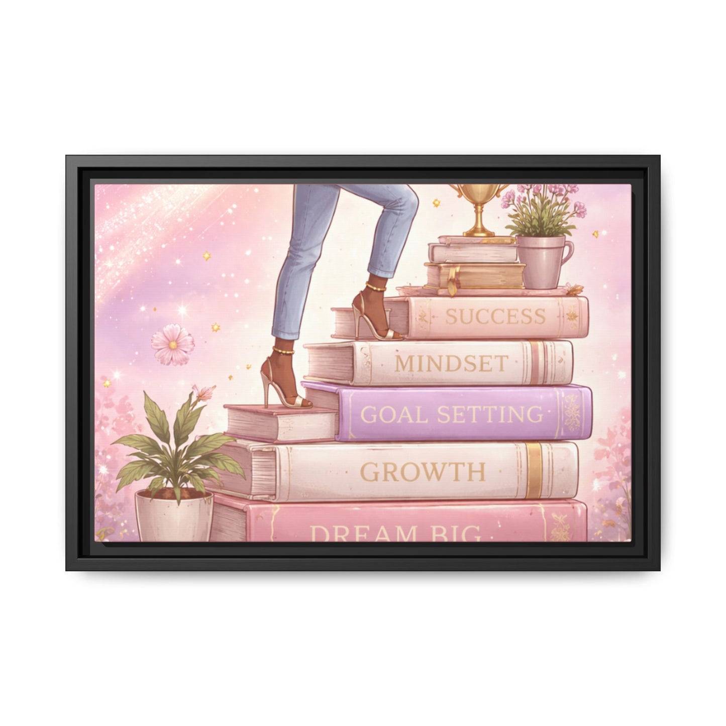 Dream Big Wall Art — Motivational Stacked Books Framed Canvas