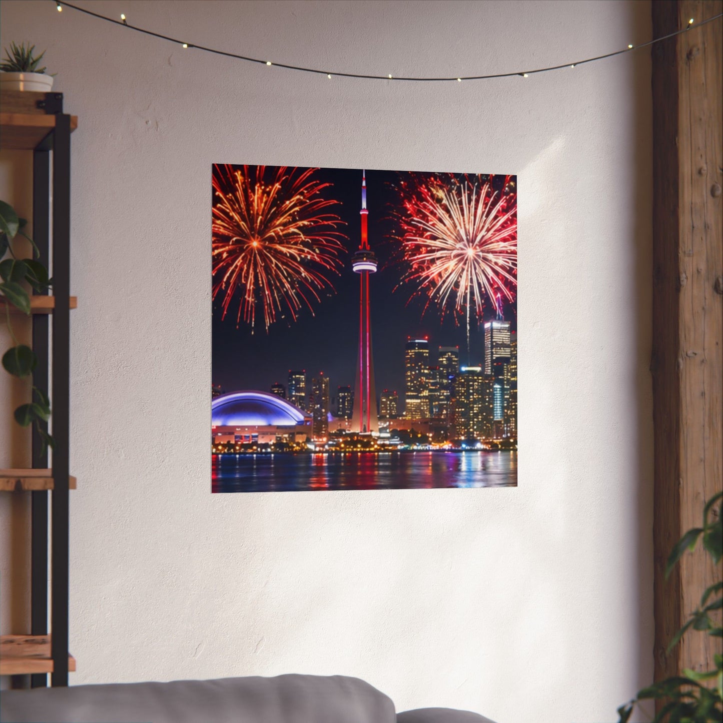CN Tower Fireworks Matte Vertical Poster — Toronto Skyline Night Celebration Wall Art