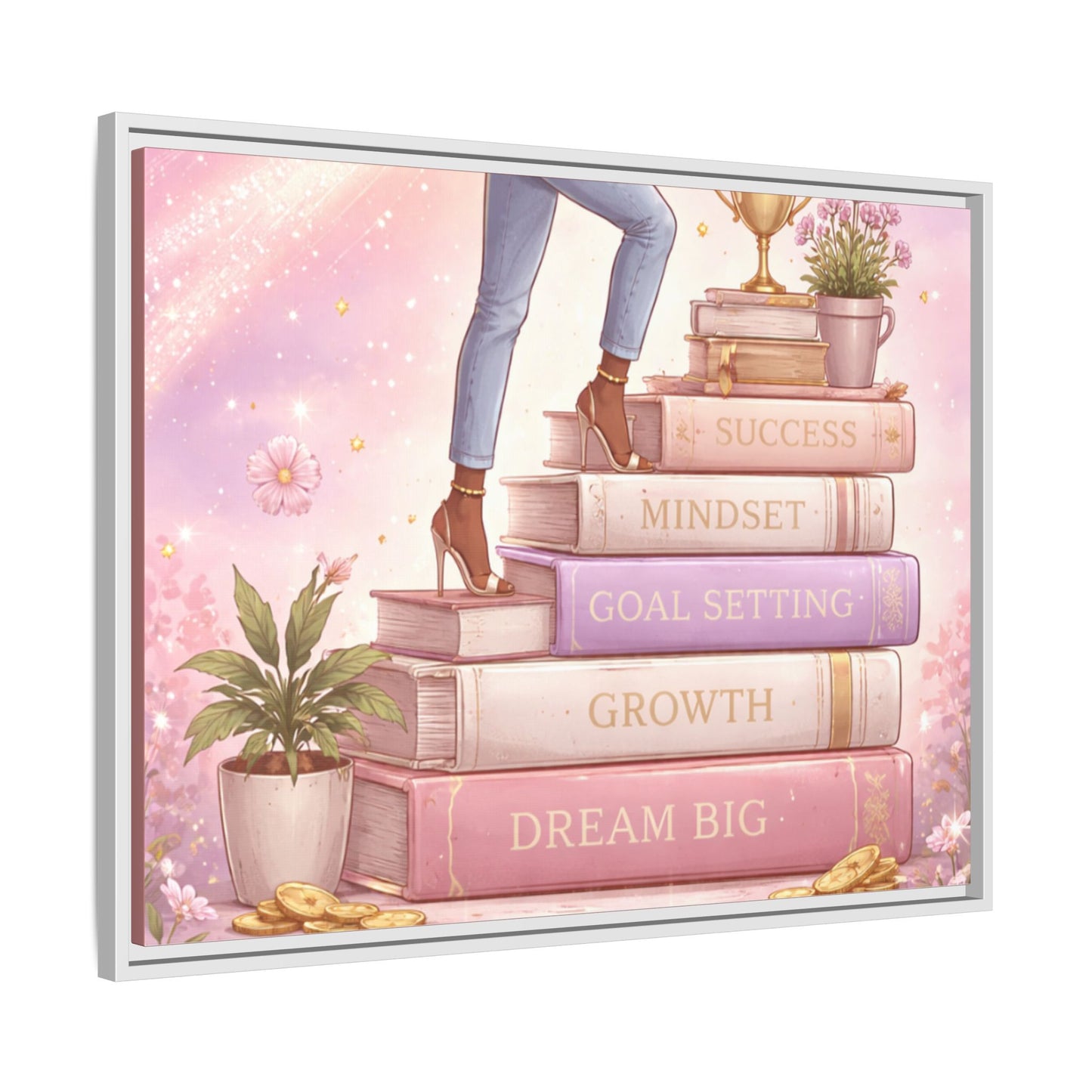 Dream Big Wall Art — Motivational Stacked Books Framed Canvas