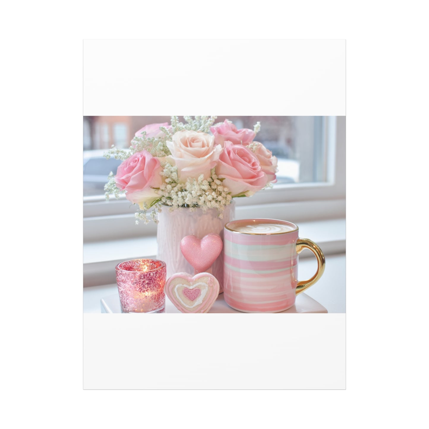 Pink Rose Bouquet with Mug Canvas