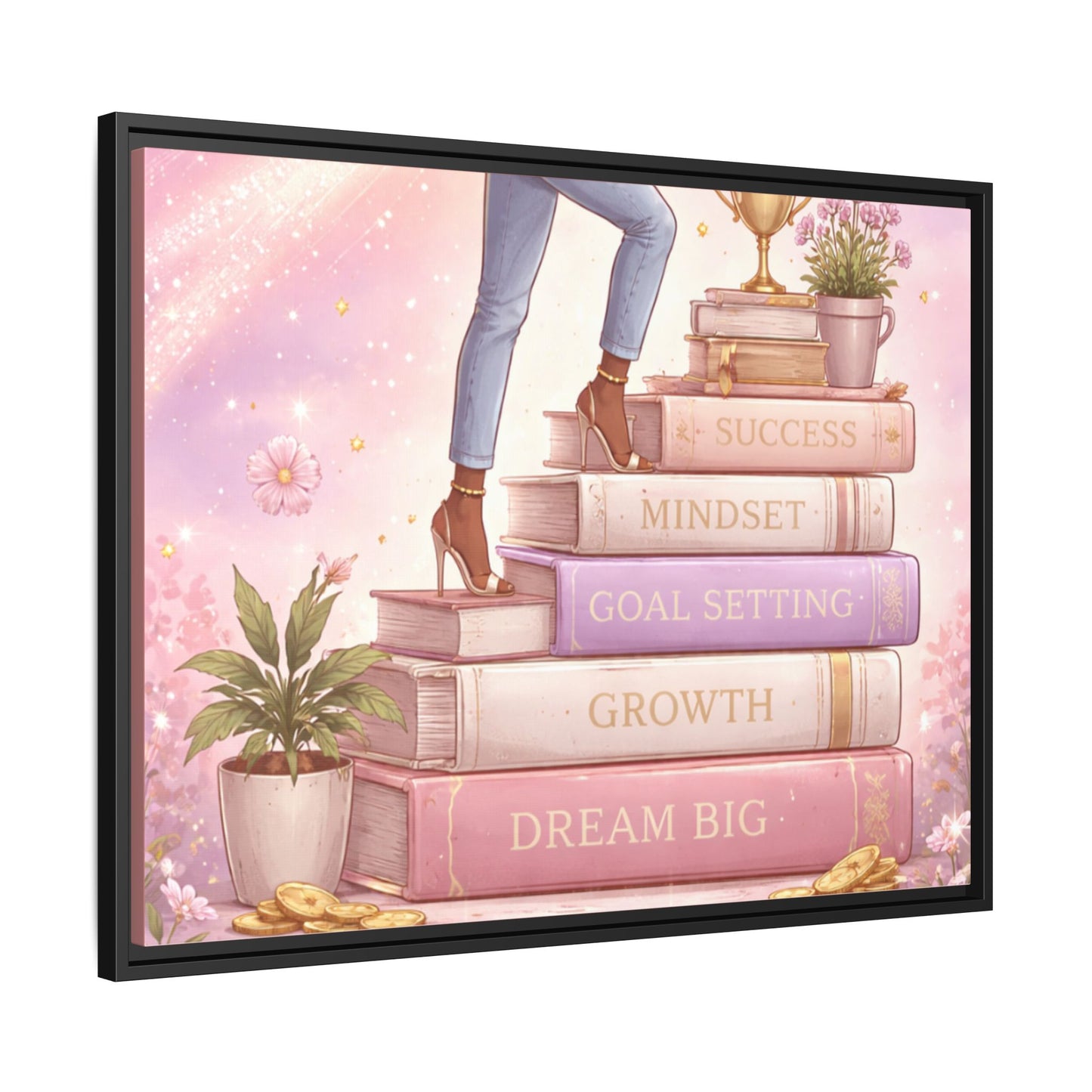 Dream Big Wall Art — Motivational Stacked Books Framed Canvas