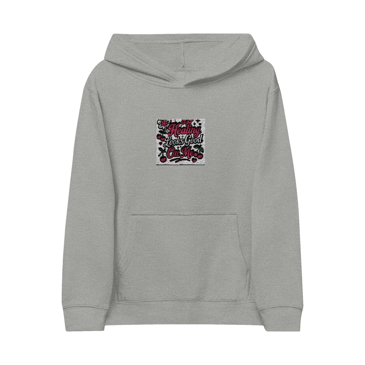 Pink Floral Leopard Square embroidery Kids Hoodie | animal print floral design