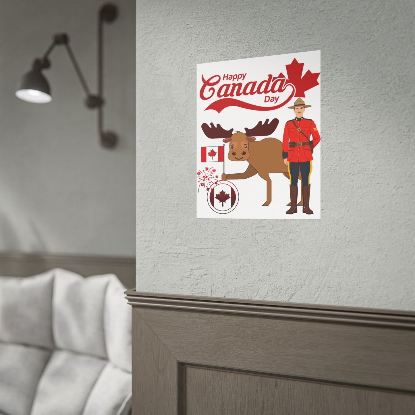 Canada Day Poster - Happy Canada Day Moose & Mountie Rolled Poster