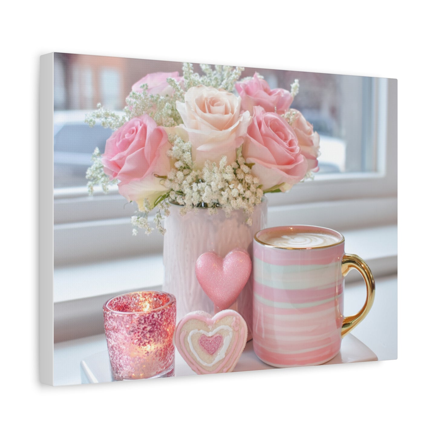 Pink Rose Bouquet with Mug Canvas
