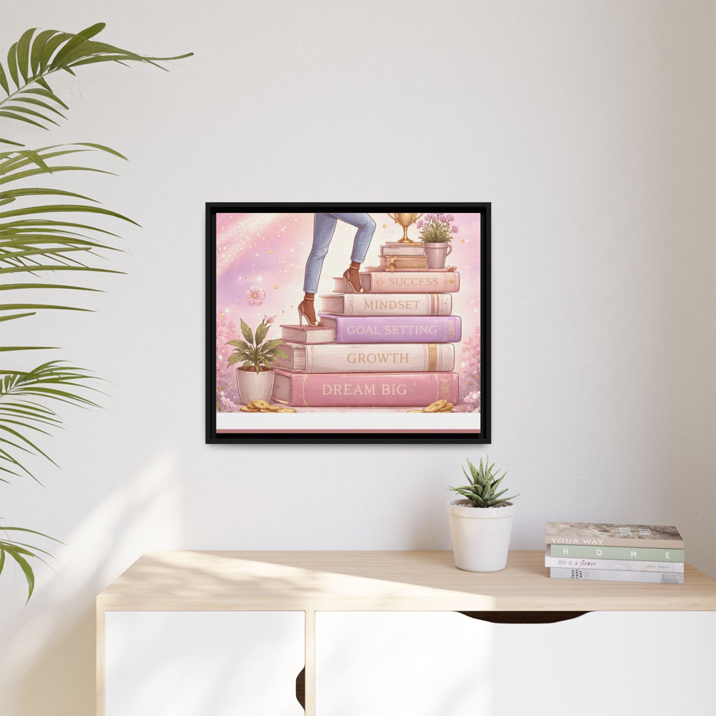 Dream Big Wall Art — Motivational Stacked Books Framed Canvas