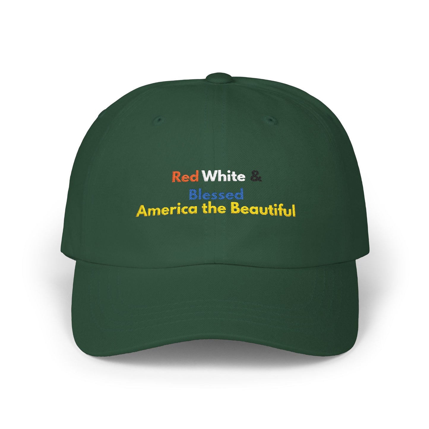 Red & Blessed America the Beautiful Dad Cap | Patriotic Embroidered Hat