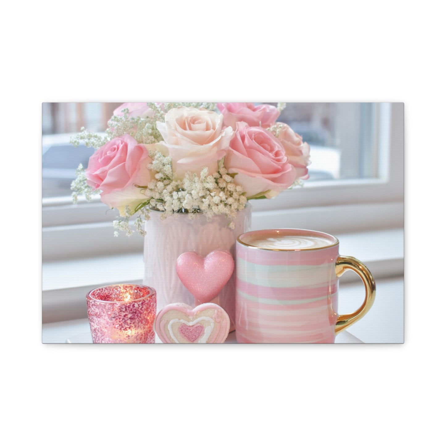 Pink Rose Bouquet with Mug Canvas