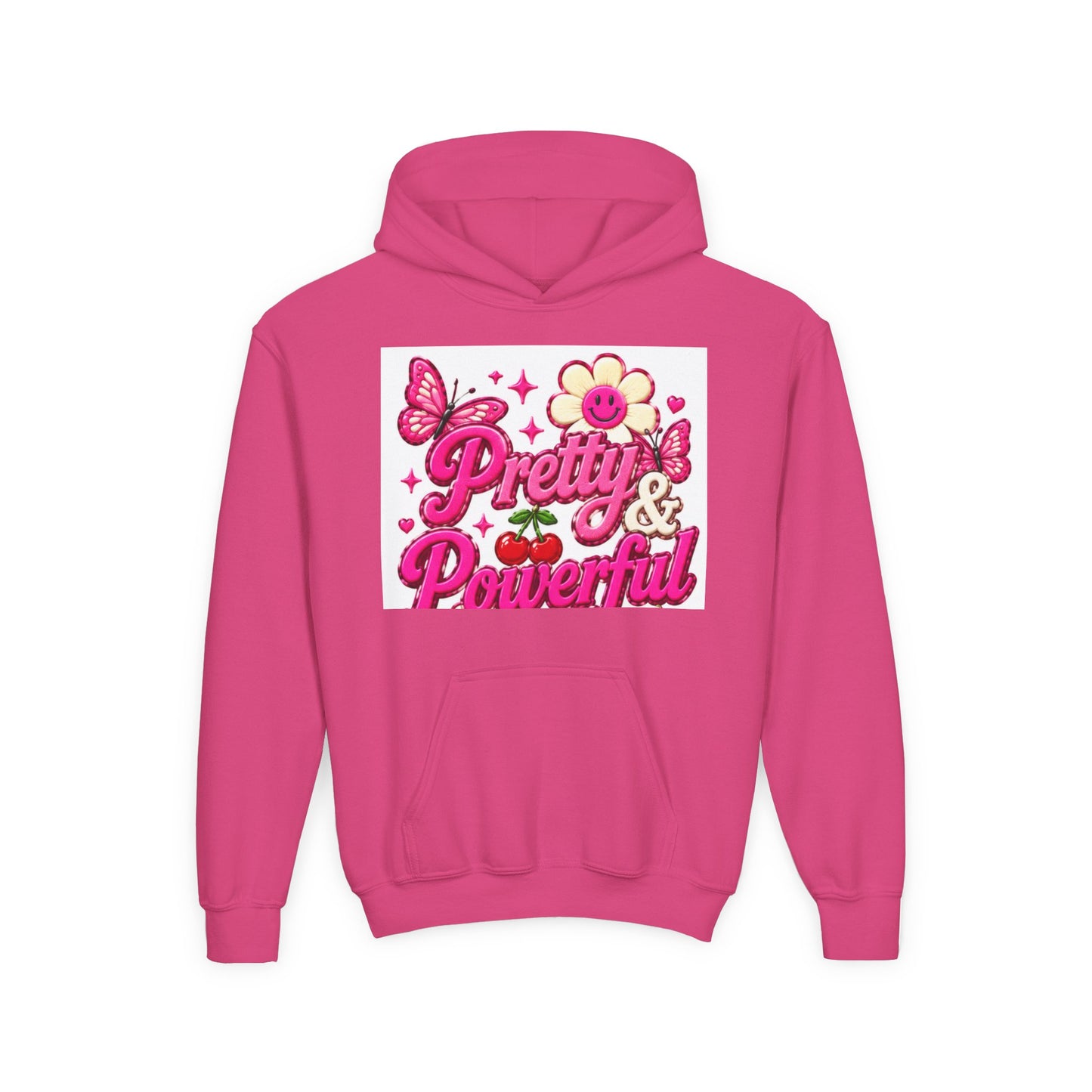 Pretty & Powerful Youth Hoodie | Pink Flower Butterfly Design
