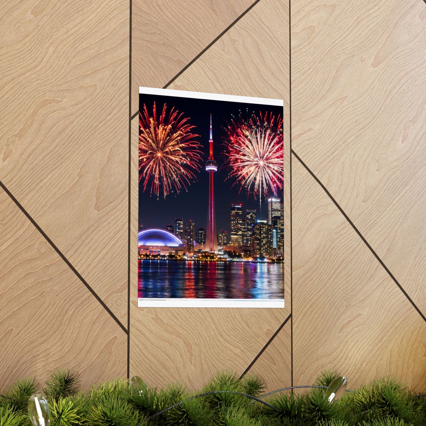 CN Tower Fireworks Matte Vertical Poster — Toronto Skyline Night Celebration Wall Art