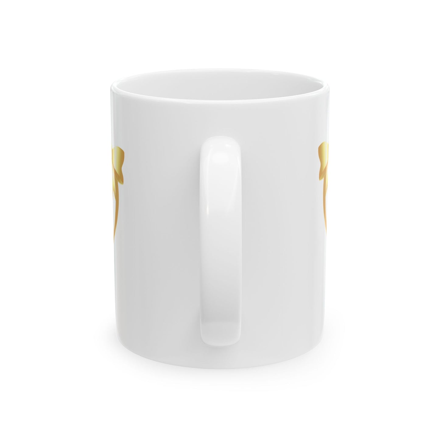 Gold Ribbon Heart Ceramic Mug — Elegant Wedding & Anniversary Gift (11oz, 15oz)