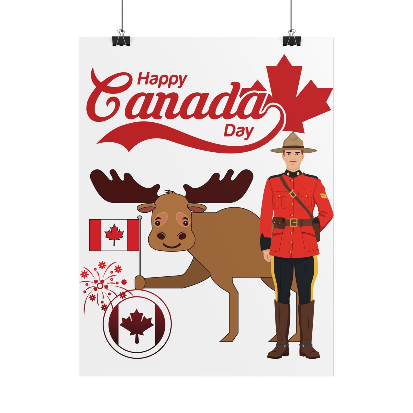 Canada Day Poster - Happy Canada Day Moose & Mountie Rolled Poster