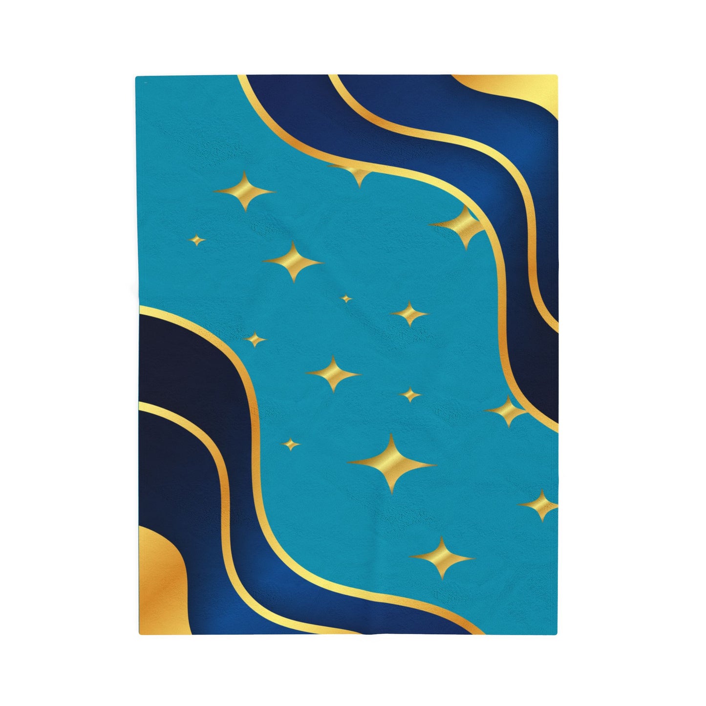 Plush Blanket — Teal & Gold Abstract Starry Wave Throw