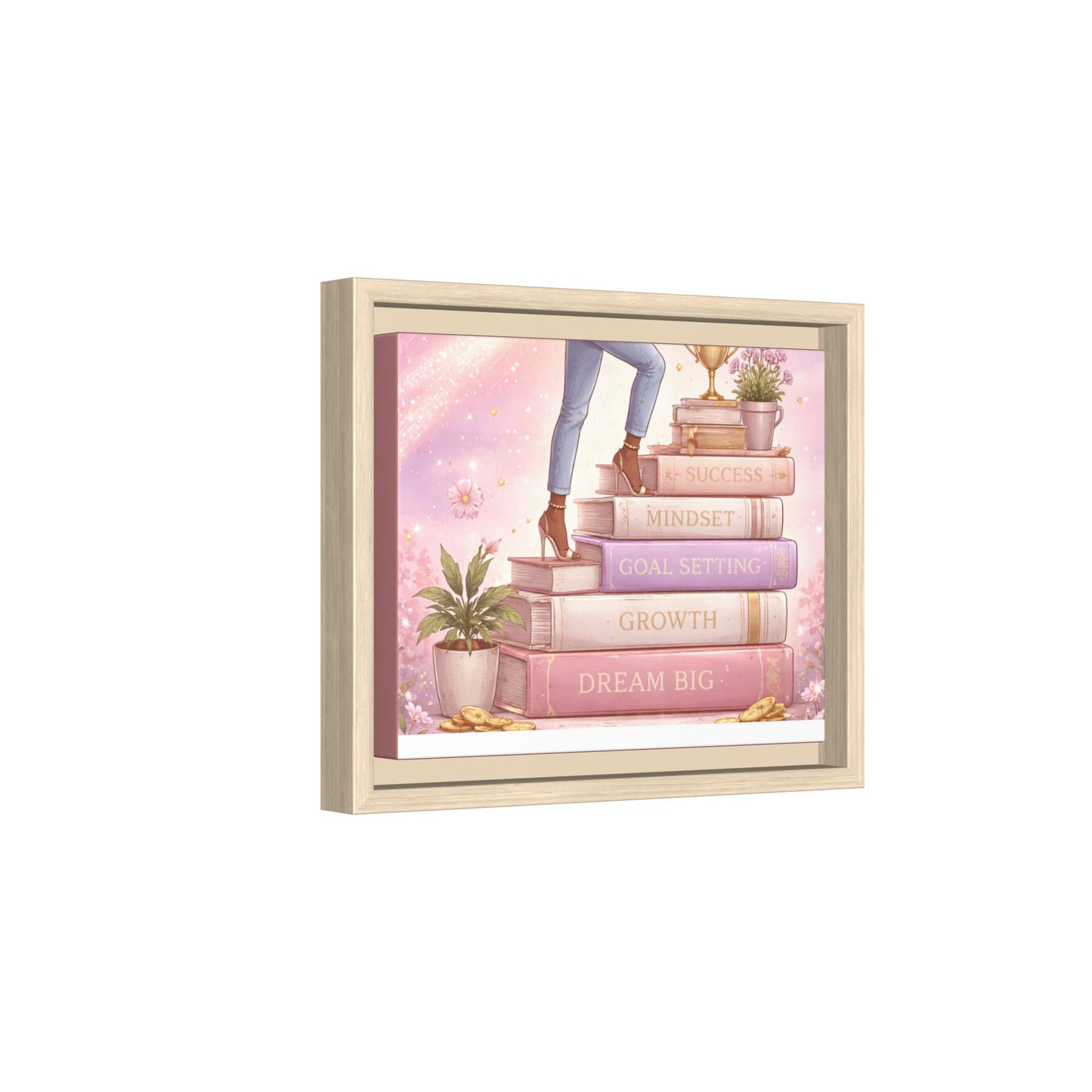 Dream Big Wall Art — Motivational Stacked Books Framed Canvas