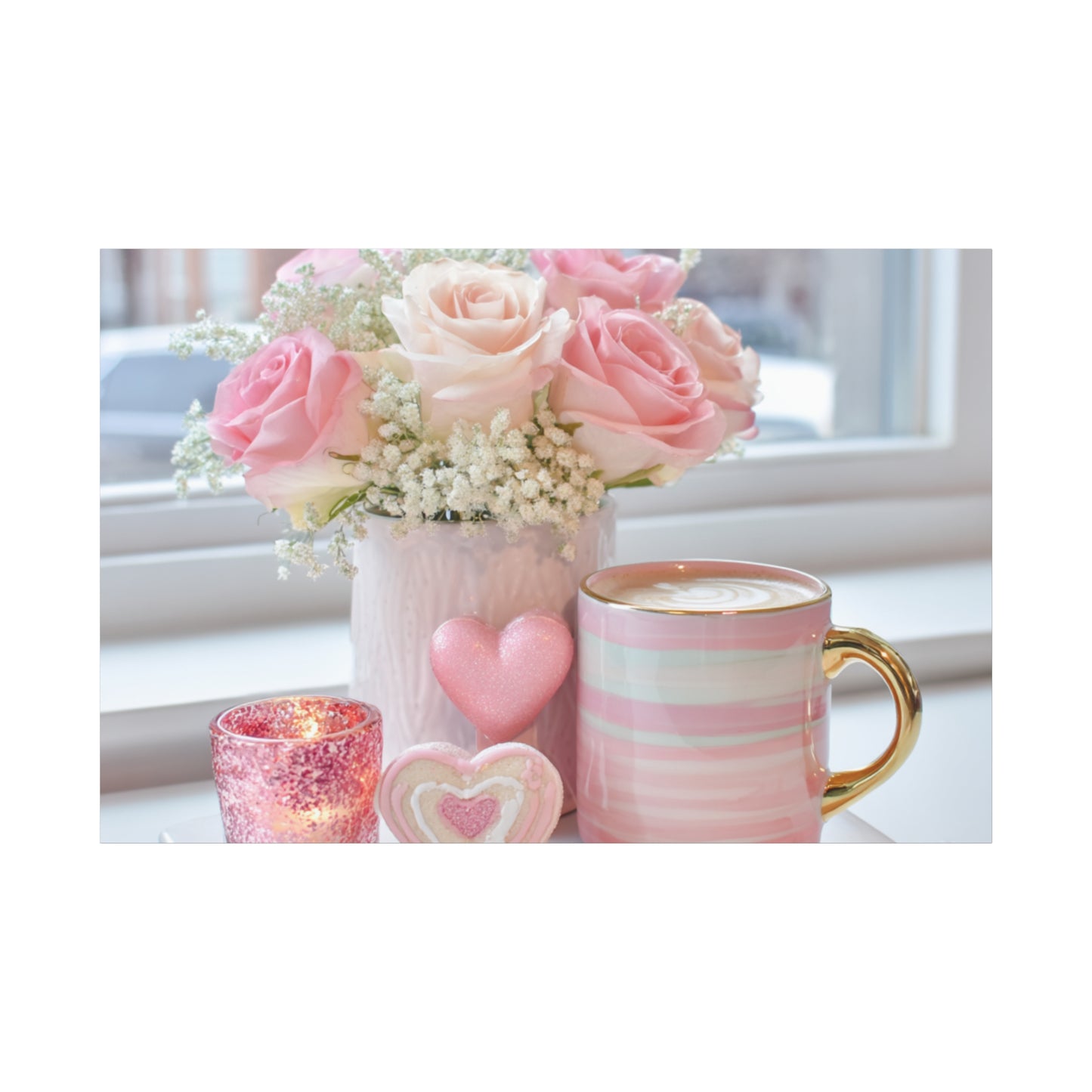 Pink Rose Bouquet with Mug Canvas