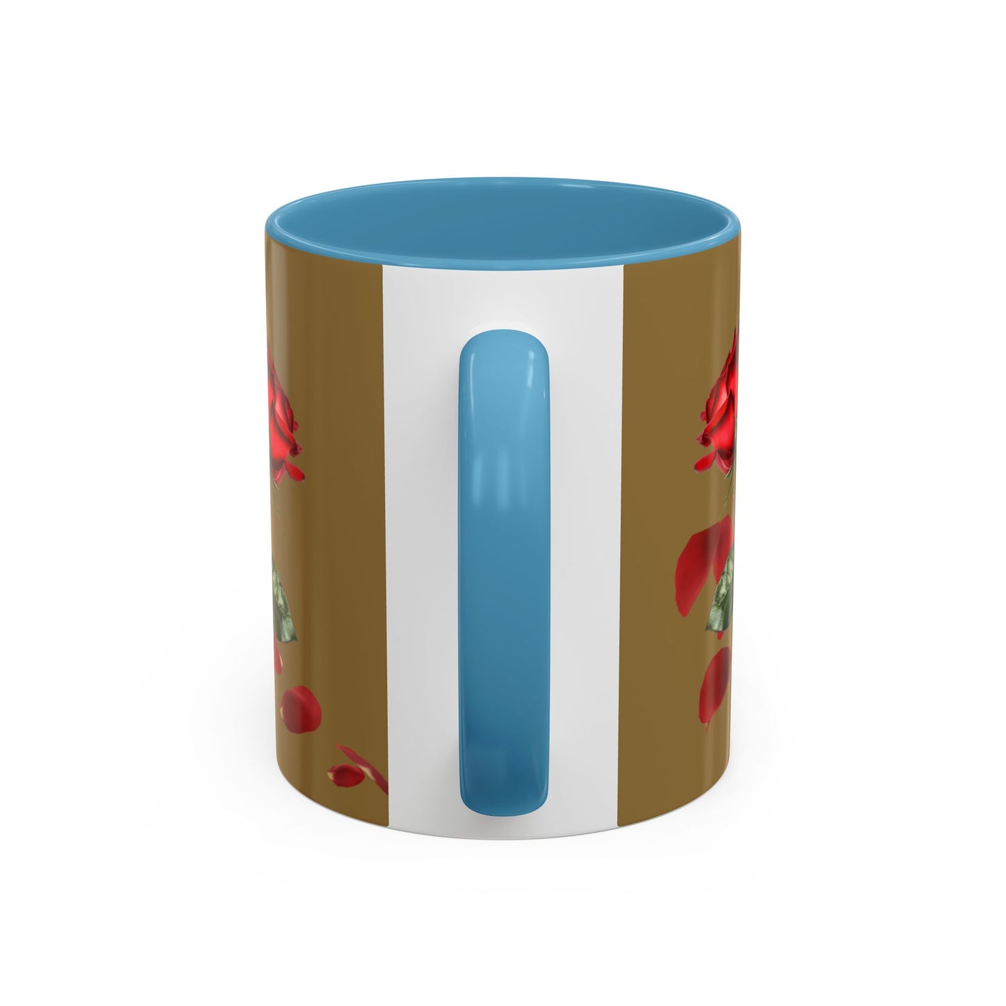 Red Rose Petals Coffee Mug  Accent Black Handle Interior,