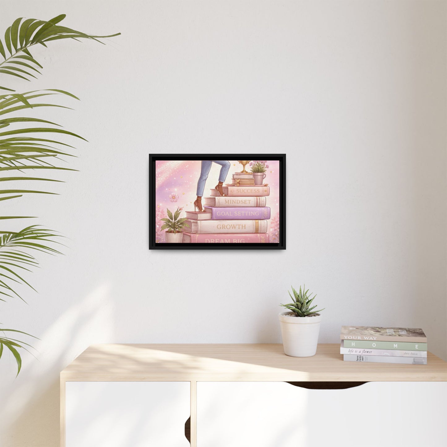 Dream Big Wall Art — Motivational Stacked Books Framed Canvas