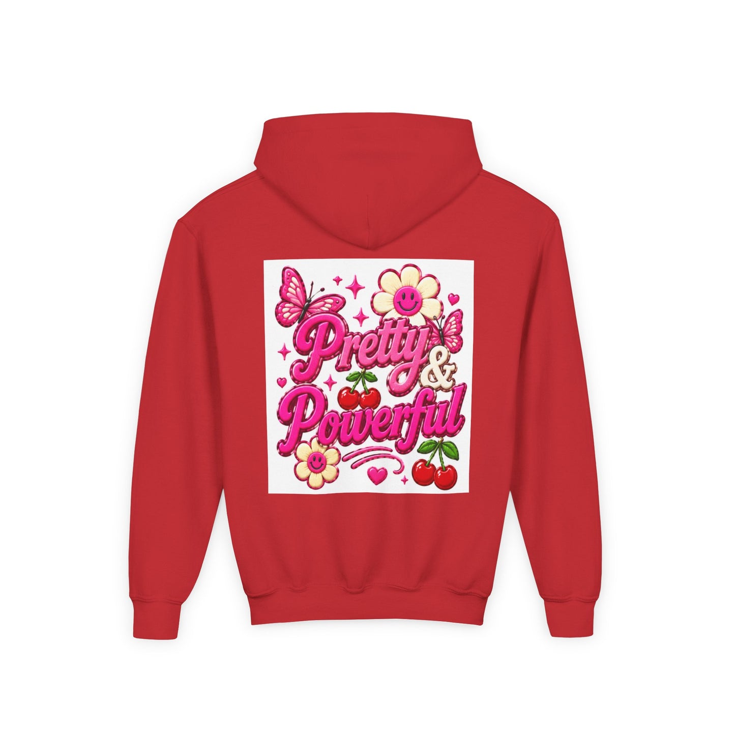 Pretty & Powerful Youth Hoodie | Pink Flower Butterfly Design